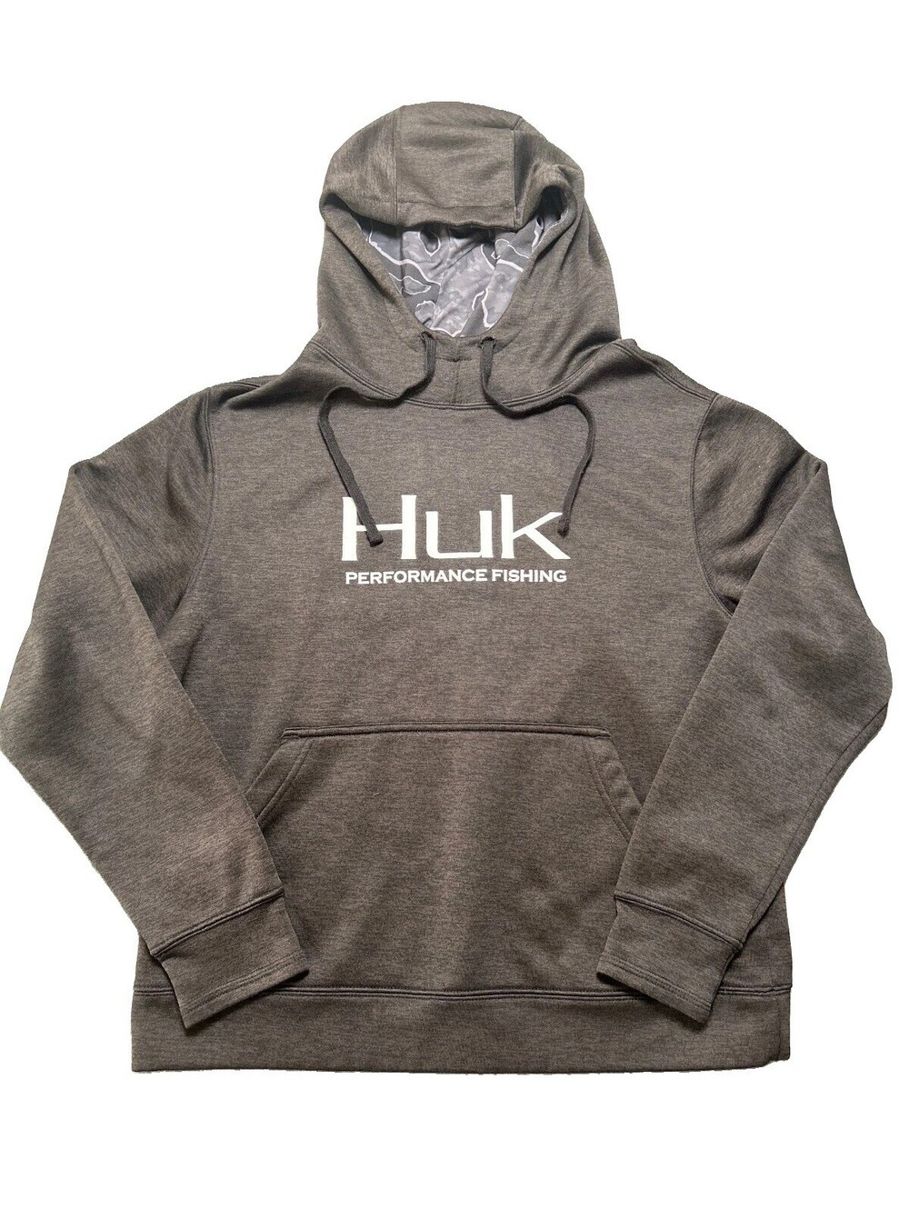 Huk Performance Fishing Hoodie Charcoal Fleece Pullover Logo Hooded Men's Small